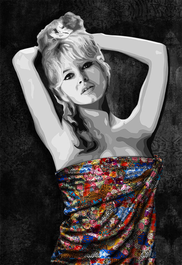 French screen goddess "Brigitte Bardot" is portrayed in this contemporary art painting by Kristel Bechara