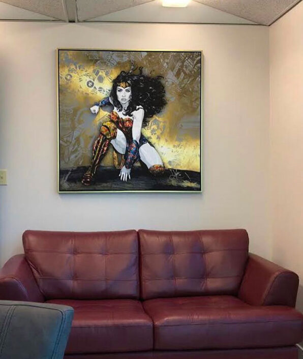 Wonder Woman, DC superhero and symbol of justice, truth, and equality; is portaryed in this painting by Kristel Bechara. Worlwide delivery!
