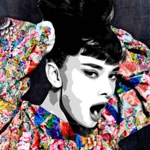 Beauty style icon "Audrey Hepburn" is portrayed in this contemporary art painting by Kristel Bechara