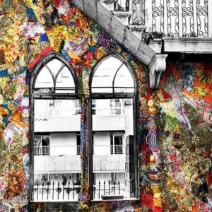The Tuscan Stairway is a painting bringing back to life the remarkable war-torn aspects of Beirut’s architectural legacy
